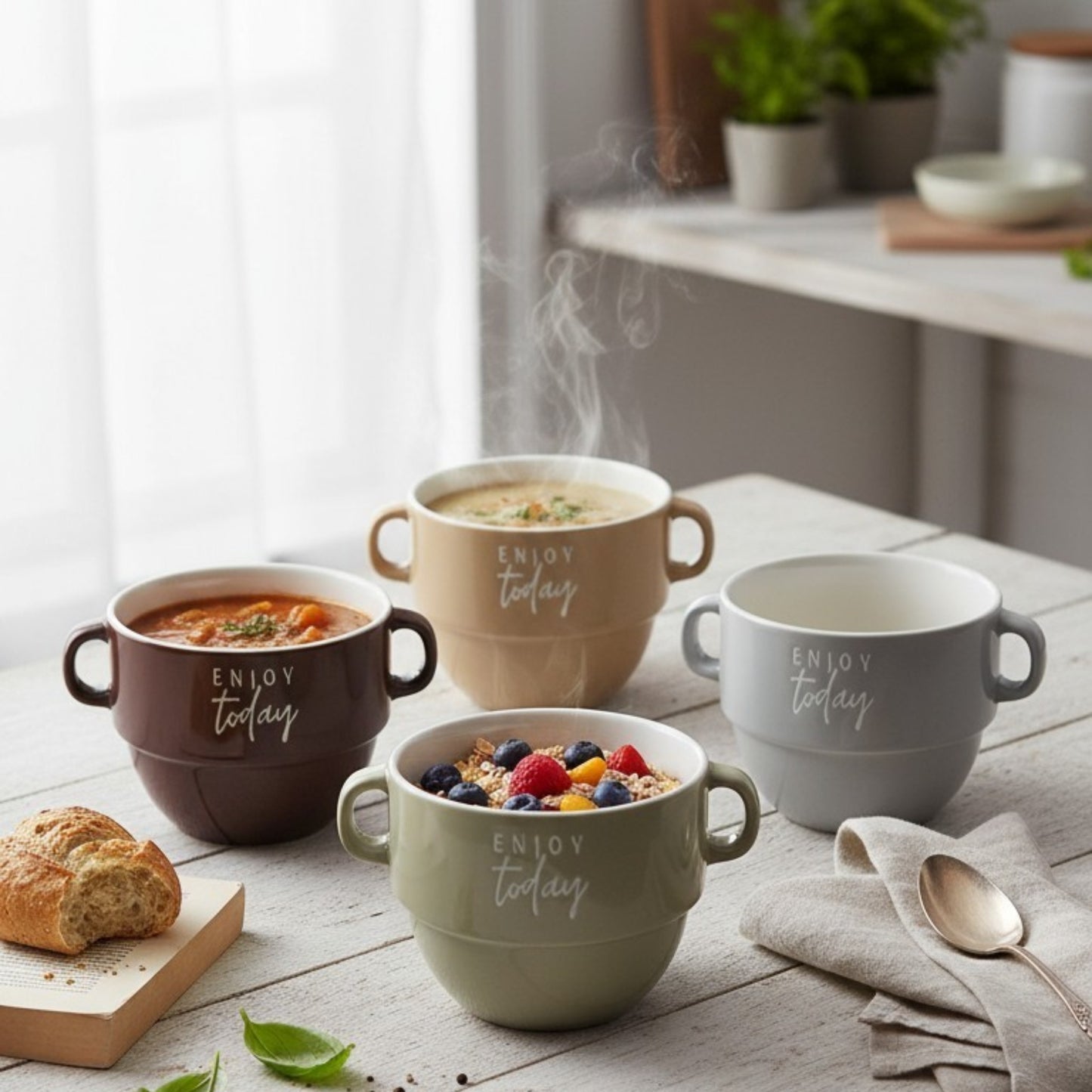 Double Handle Ceramic Soup Bowl