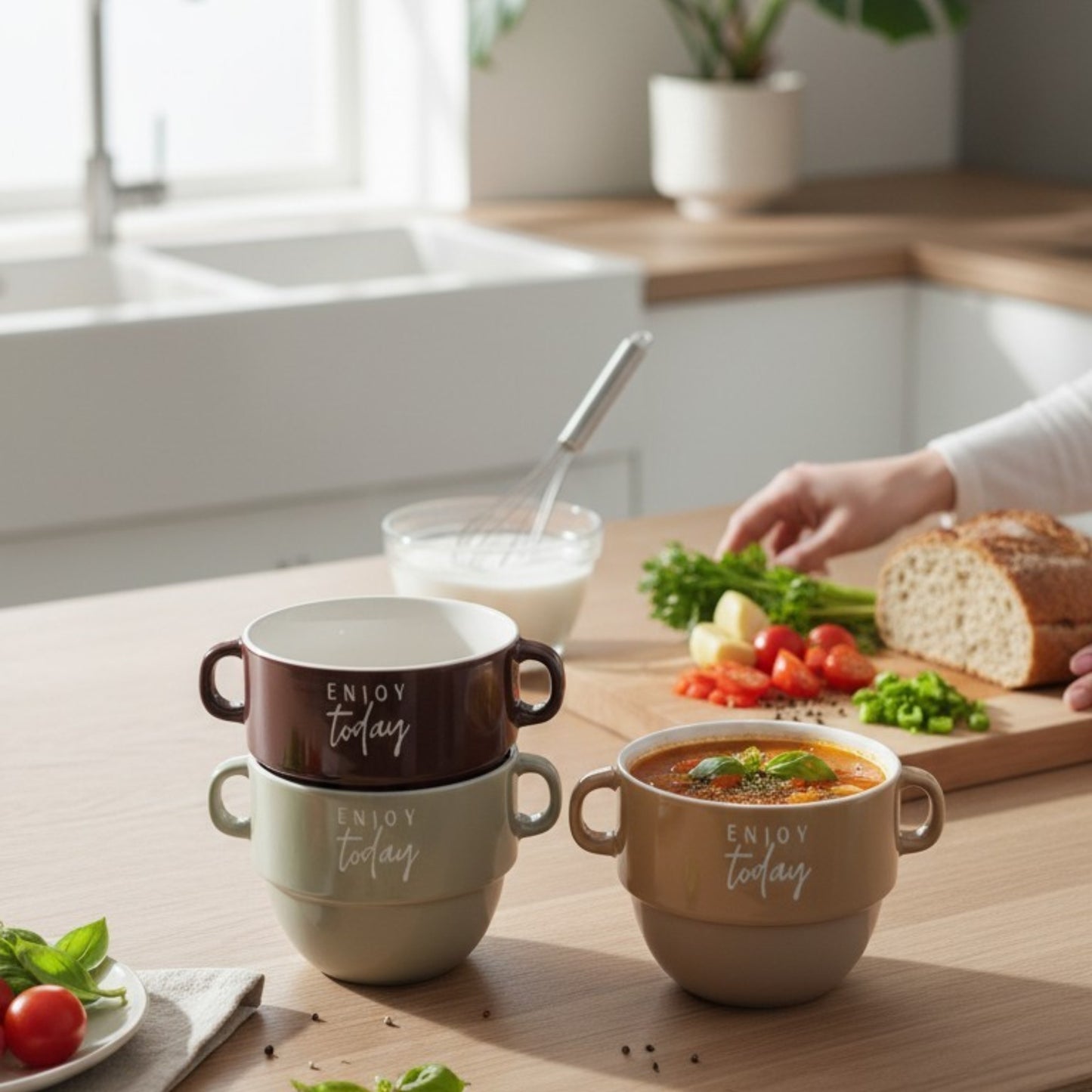 Double Handle Ceramic Soup Bowl