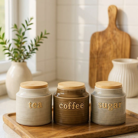 Embossed Ceramic Tea, Coffee & Sugar Canister Set (set of 3)