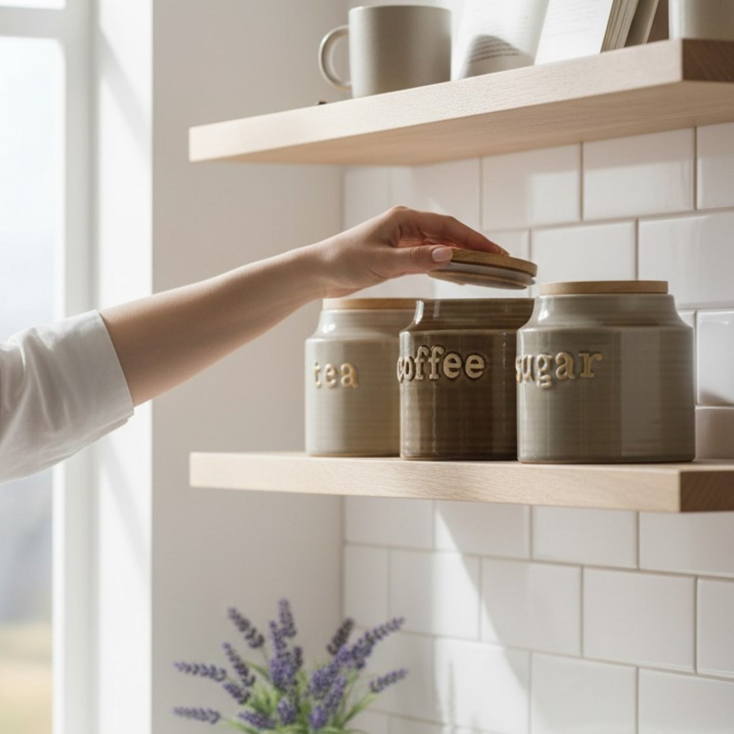 Embossed Ceramic Tea, Coffee & Sugar Canister Set (set of 3)