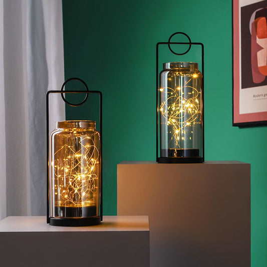 Decorative Glass Lantern with LED Fairy Lights