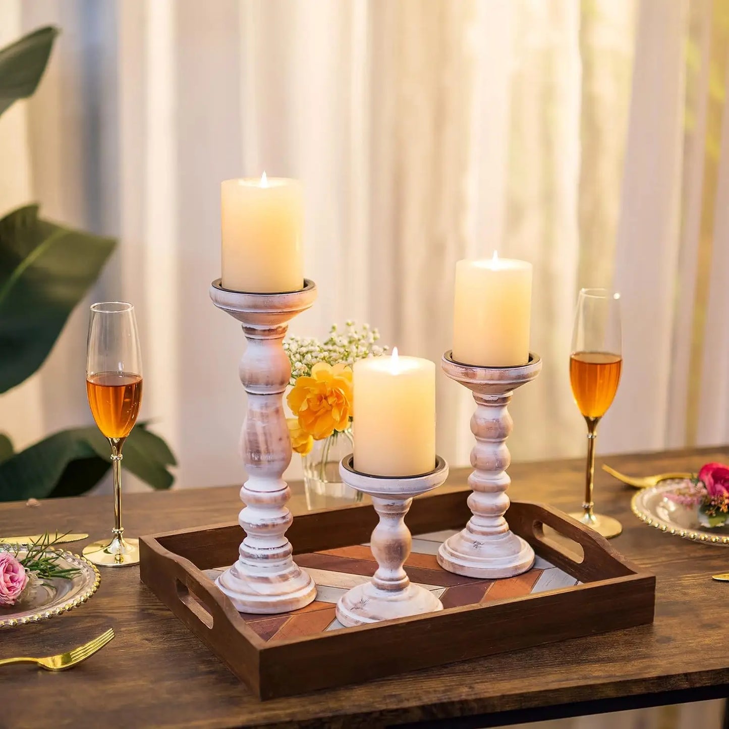 Rustic Cream Candle Holder - medium size