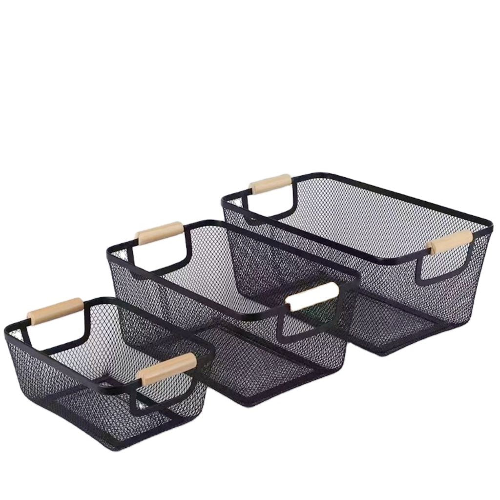 Black Metal Mesh Storage Baskets