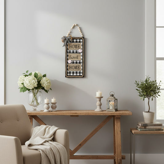 Hanging HOME SWEET HOME Plaque with Bow and Beads