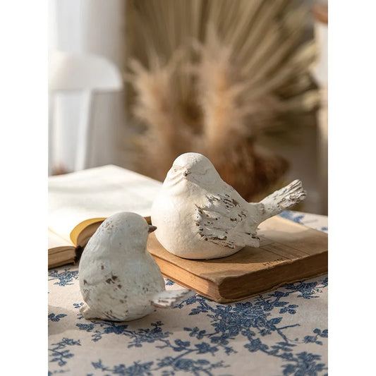 Vintage White Bird Figurines – Distressed Decorative Accents (Set of 2)
