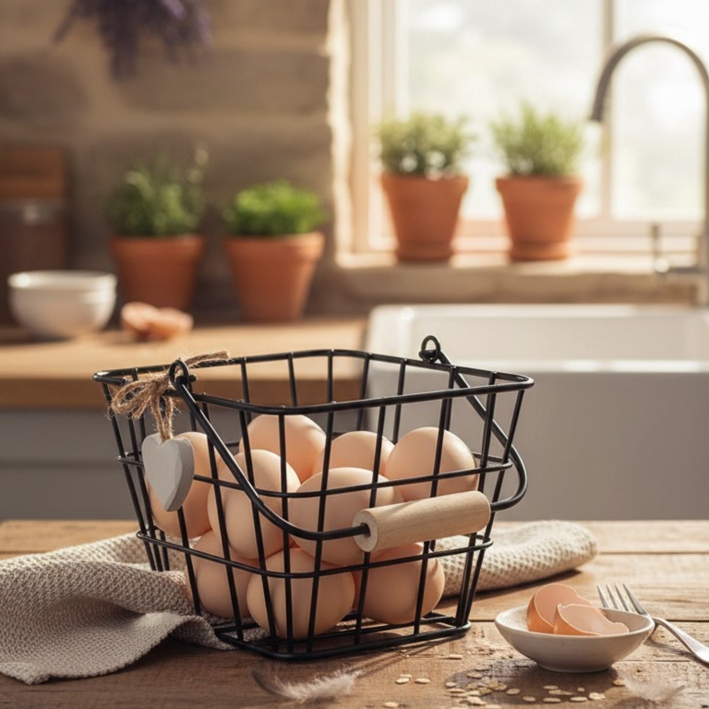 Heart Charm Wire Egg Basket