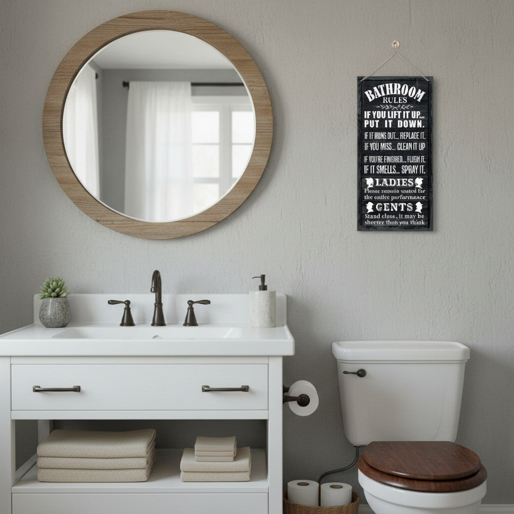 Humorous Toilet Rules Hanging Sign – Assorted Designs
