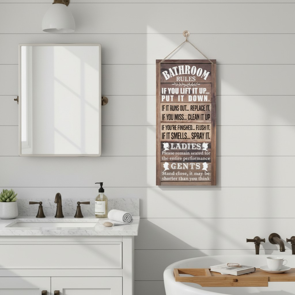 Humorous Toilet Rules Hanging Sign – Assorted Designs