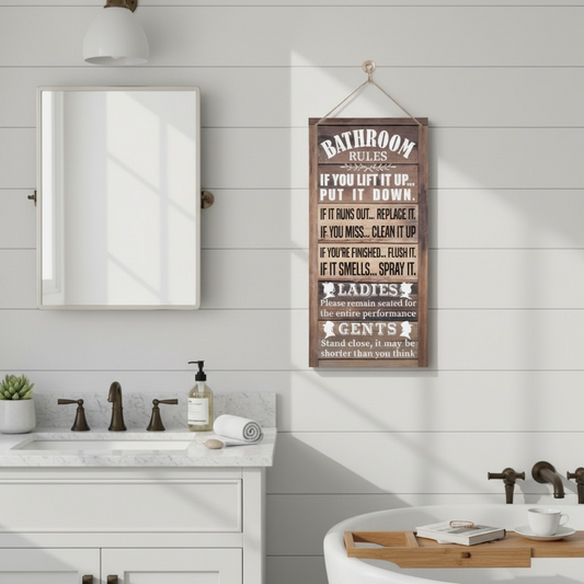 Humorous Toilet Rules Hanging Sign – Assorted Designs