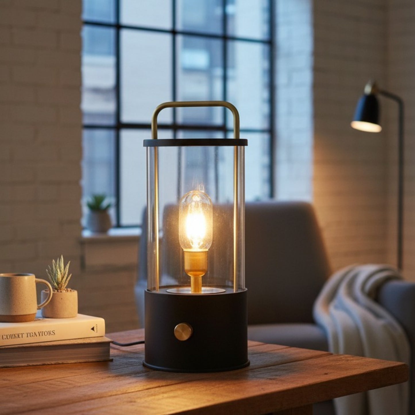 Modern Industrial Lantern-Style Table Lamp