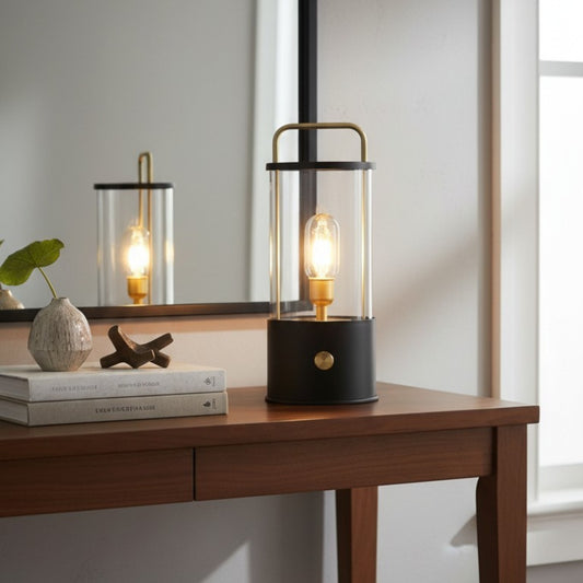 Modern Industrial Lantern-Style Table Lamp