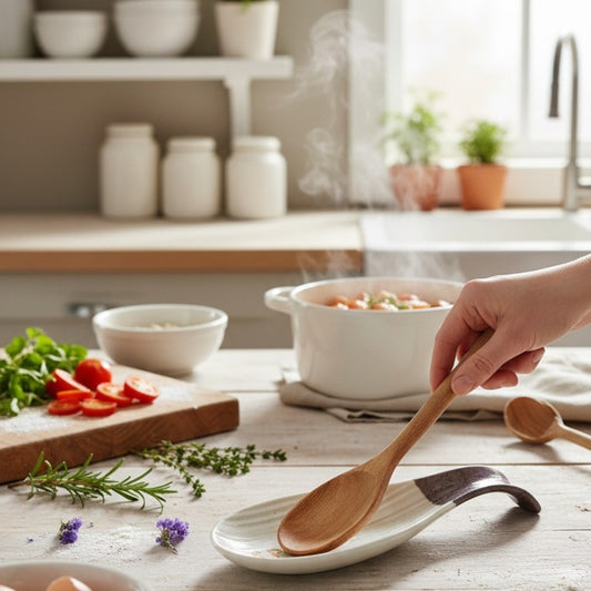Olive-Brown Spoon Rest with Ribbed Finish