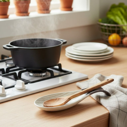 Olive-Brown Spoon Rest with Ribbed Finish