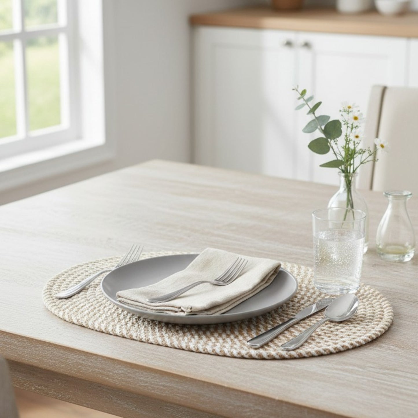 Oval Placemats – Beige & White Zigzag Placemat