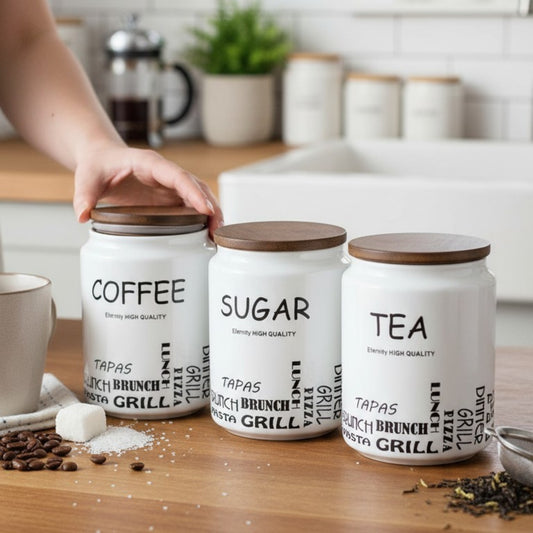 3-Piece White Coffee, Tea & Sugar Canister Set