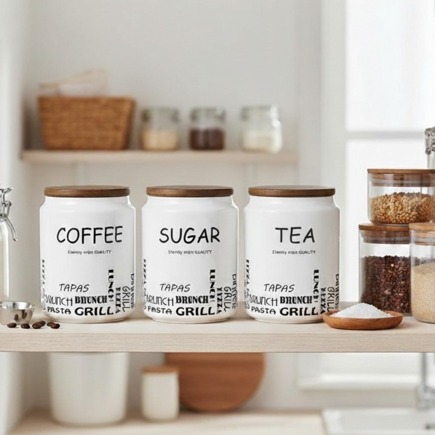 3-Piece White Coffee, Tea & Sugar Canister Set