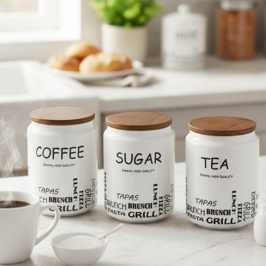 3-Piece White Coffee, Tea & Sugar Canister Set