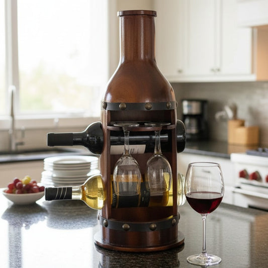 Vintage Bottle-Shaped Wine Rack with Glass Holder