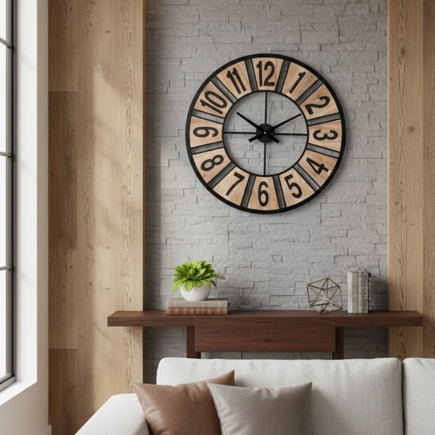 Modern Rustic Wall Clock – 80cm