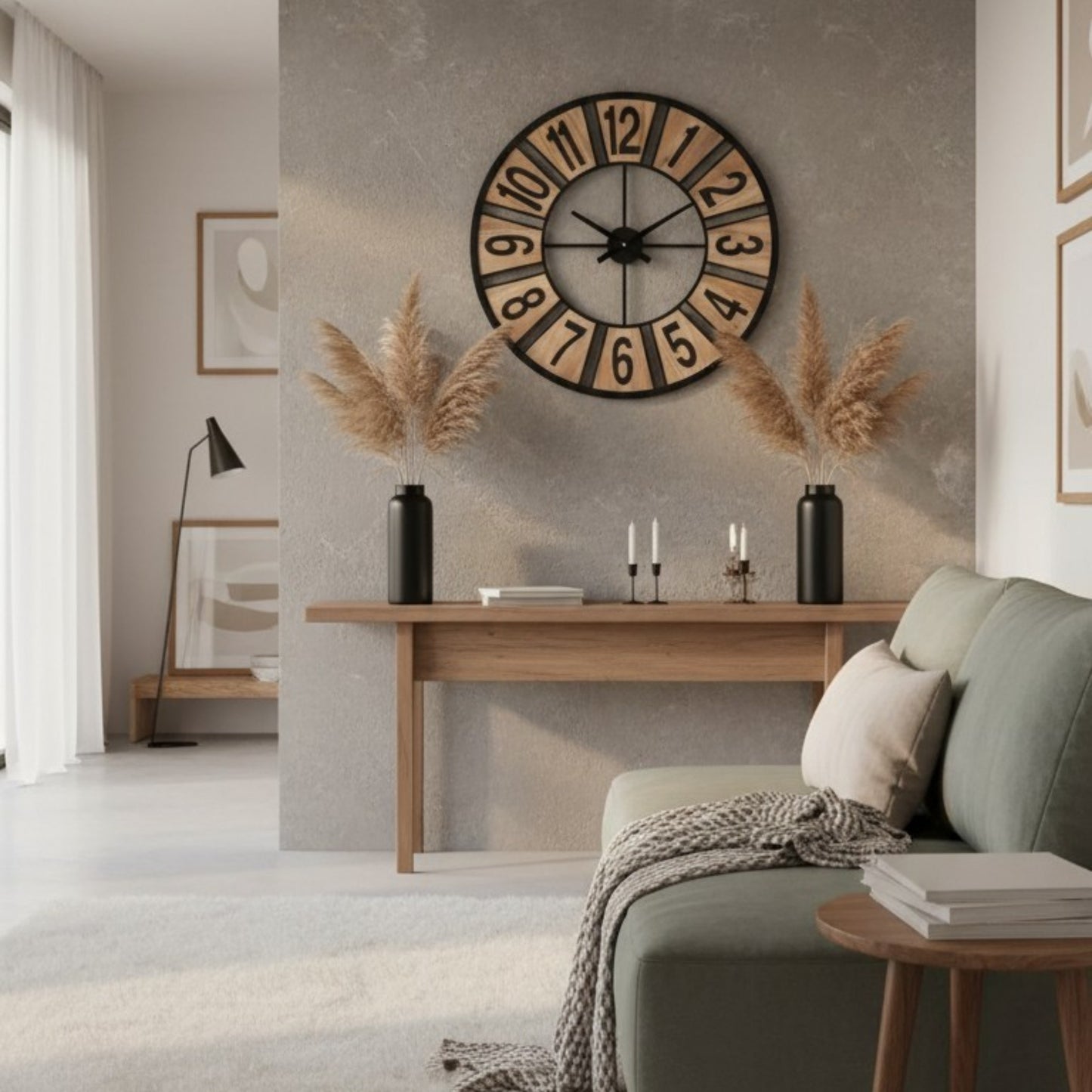 Modern Rustic Wall Clock – 80cm