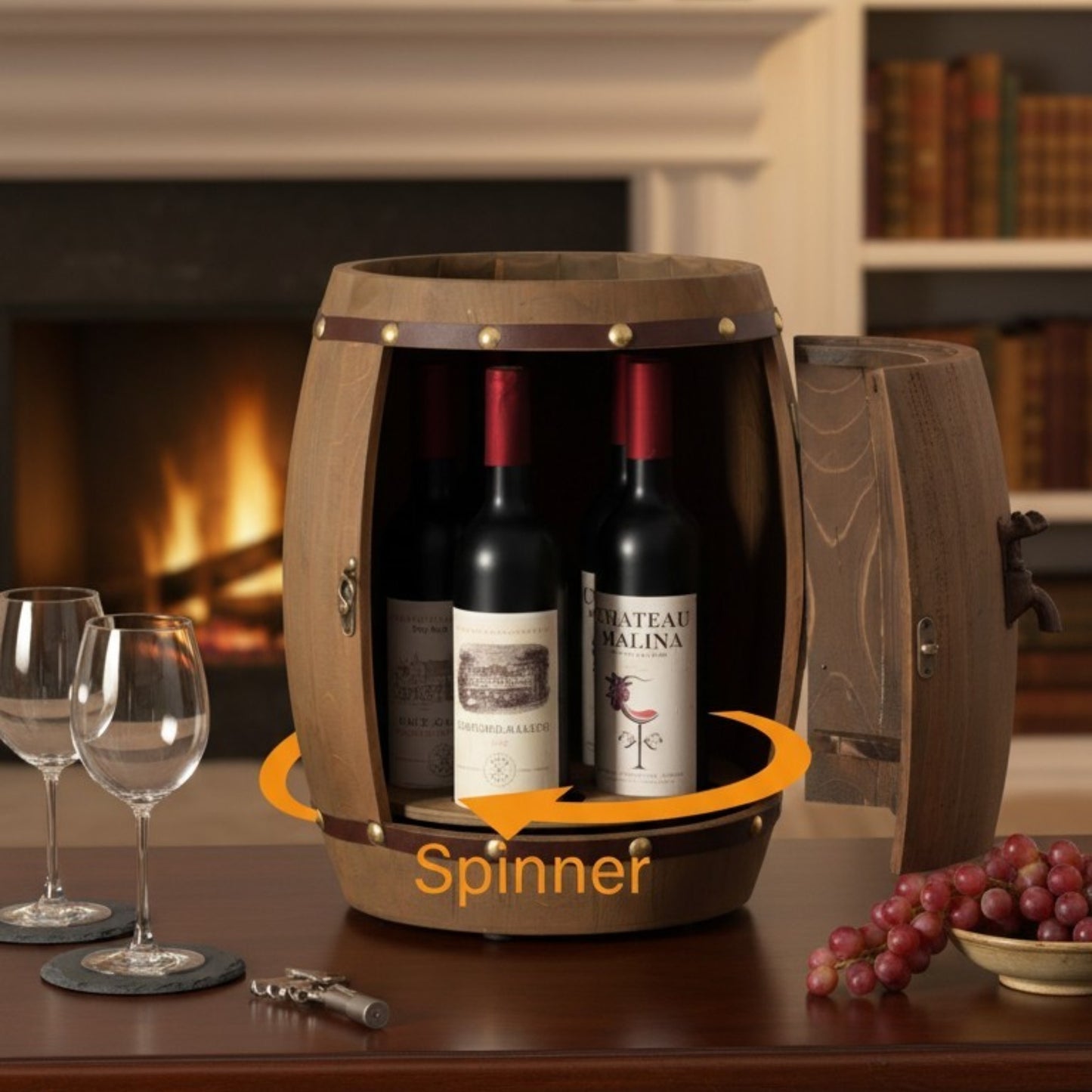 Rotating Wooden Barrel Wine Rack