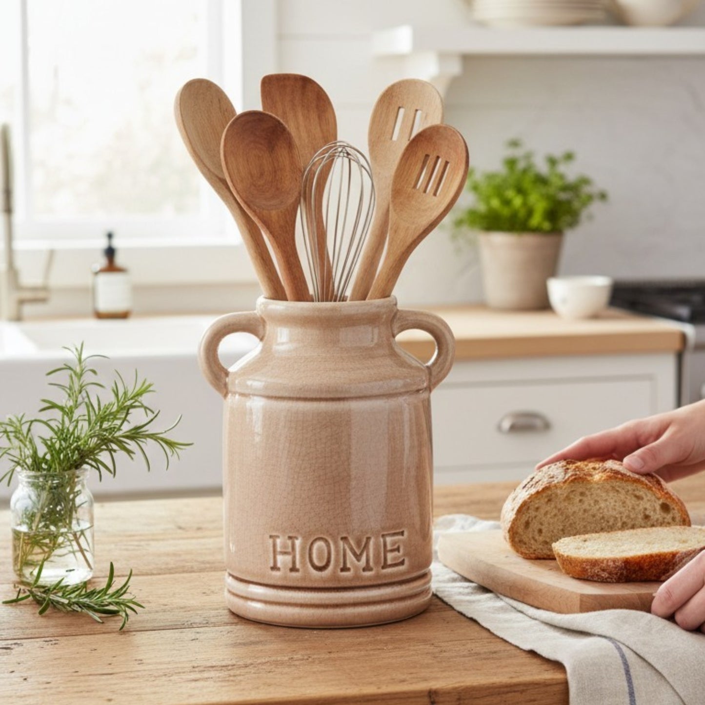 Rustic Ceramic Jug Vase with "HOME" Inscription