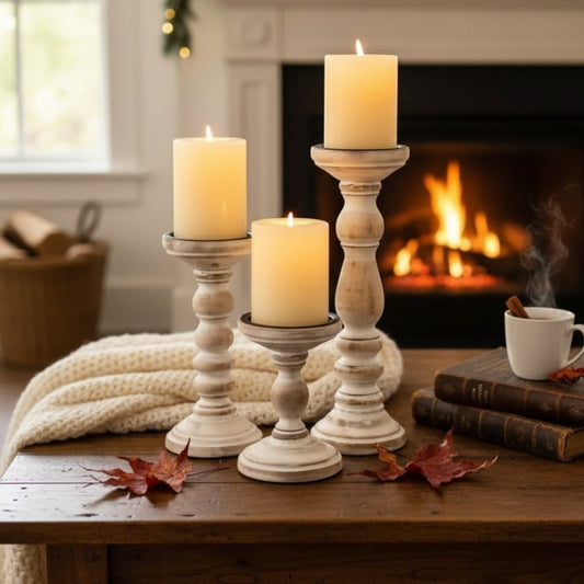 Rustic Cream Candle Holder - large size