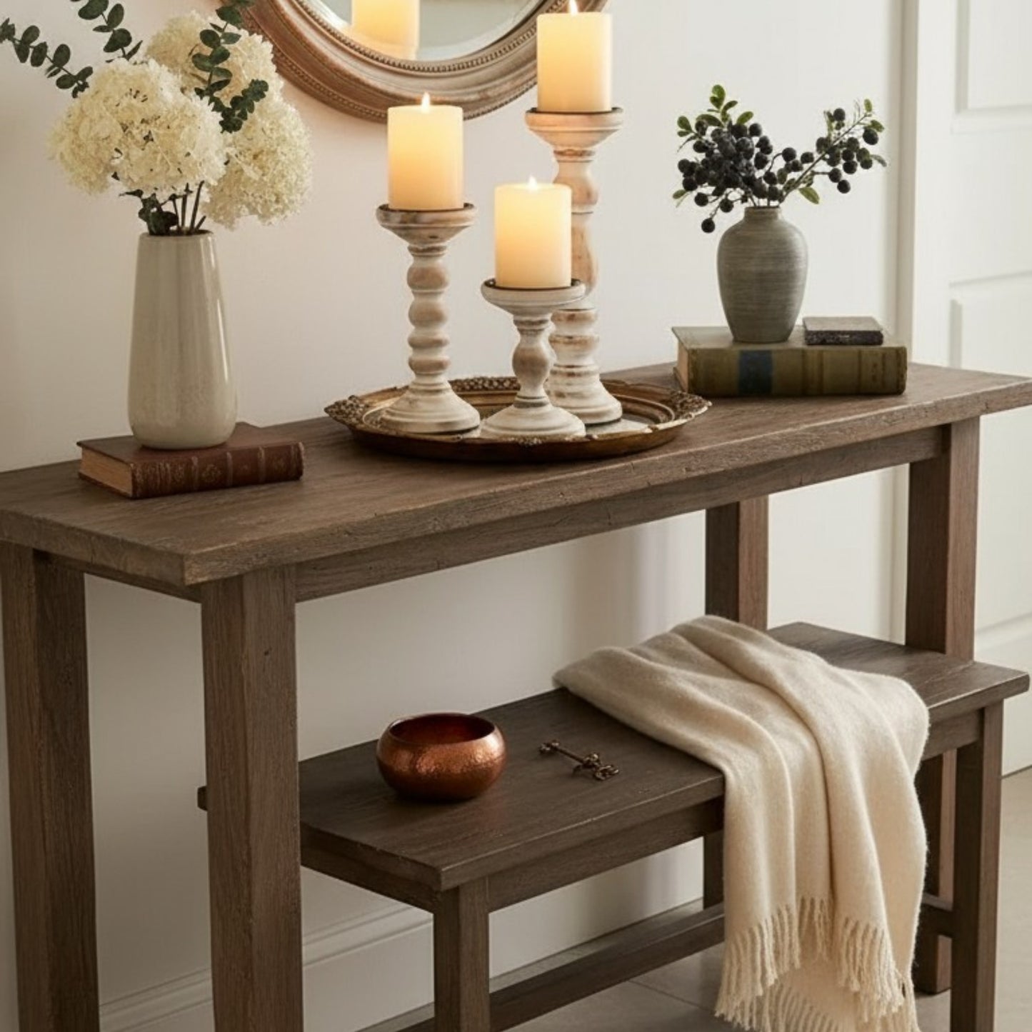 Rustic Cream Candle Holder - large size