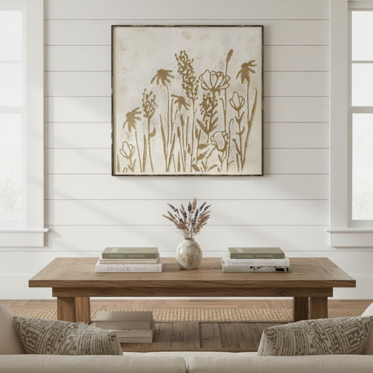 Rustic Floral Metal Wall Art – Framed Embossed Botanical Design