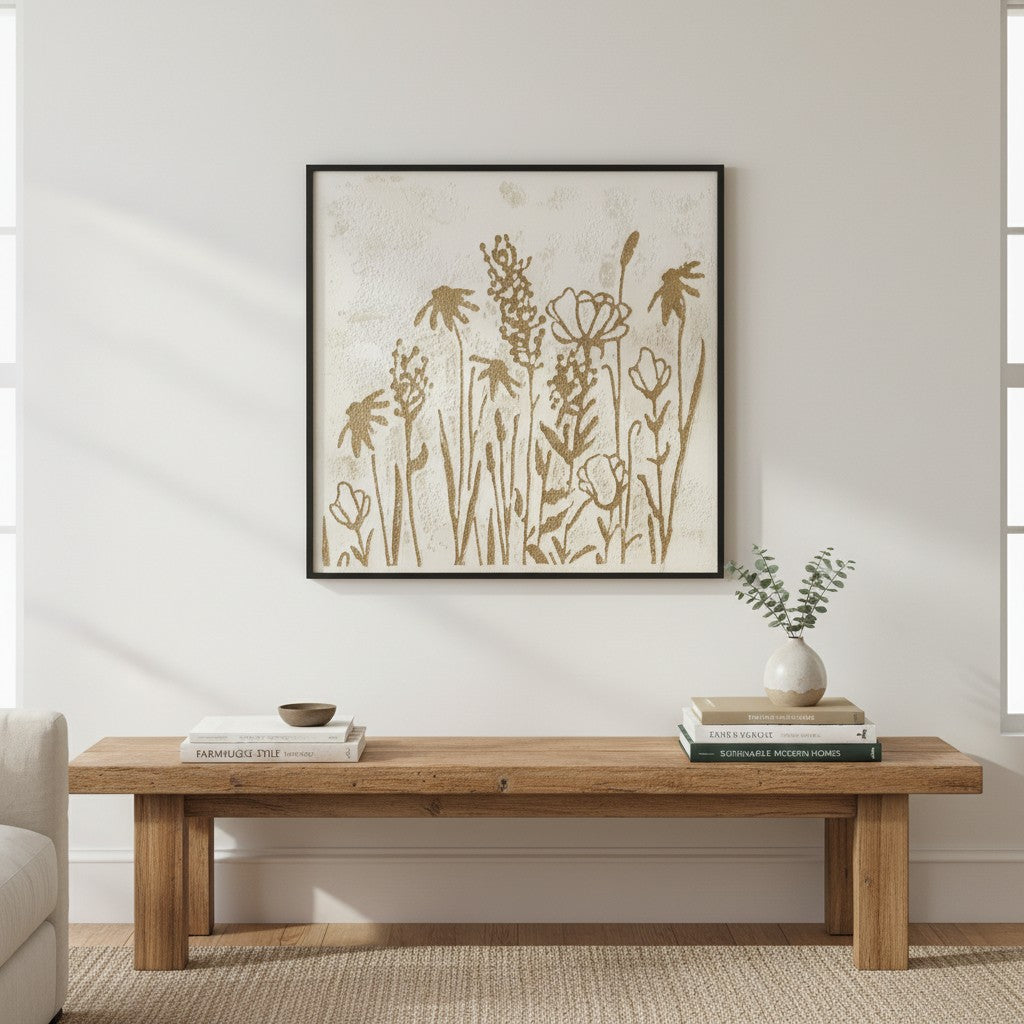 Rustic Floral Metal Wall Art – Framed Embossed Botanical Design