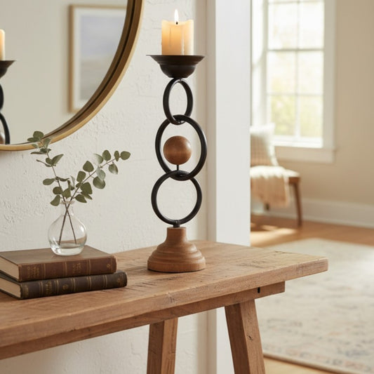 Rustic Iron & Wood Candle Holder