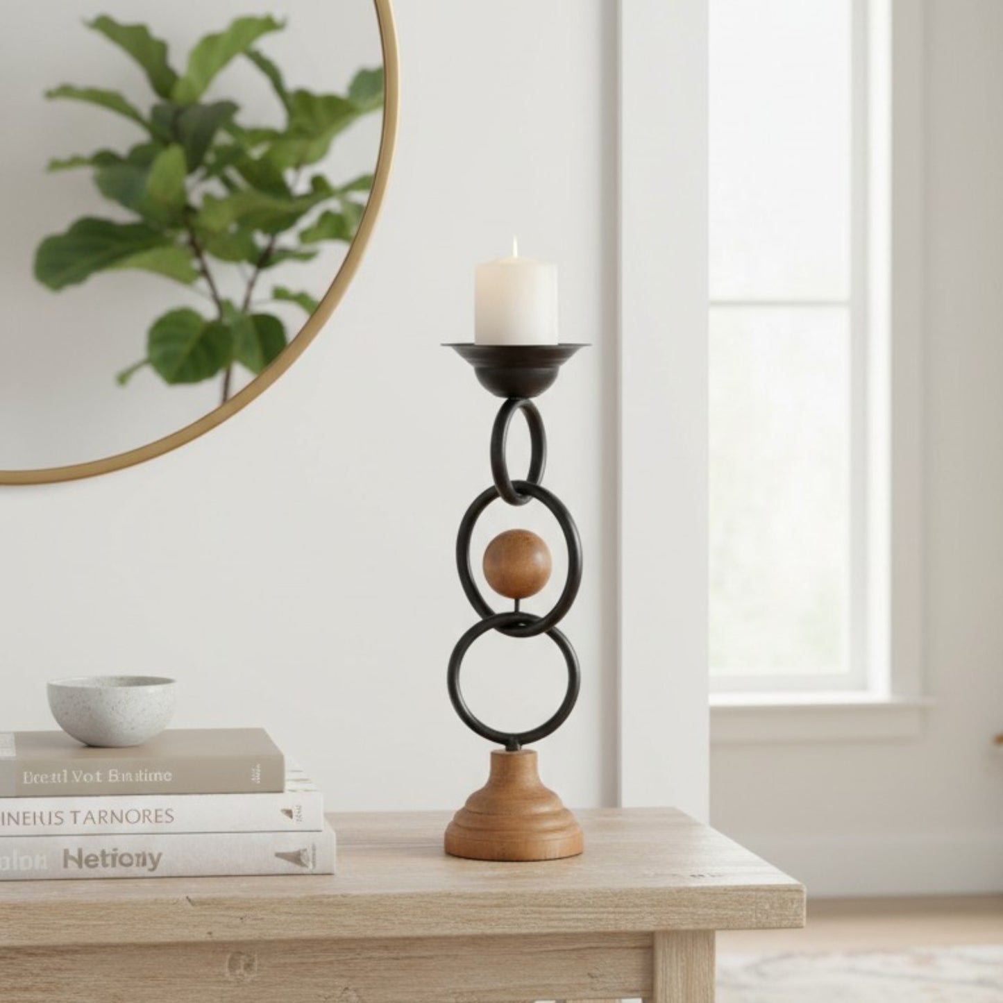 Rustic Iron & Wood Candle Holder