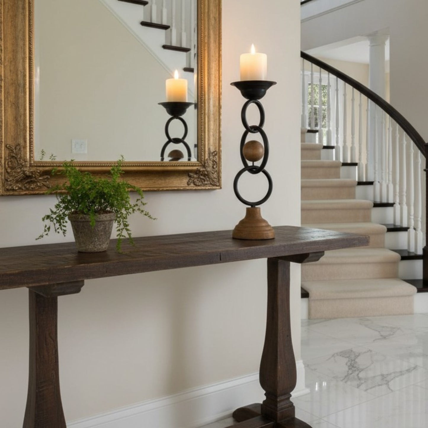 Rustic Iron & Wood Candle Holder