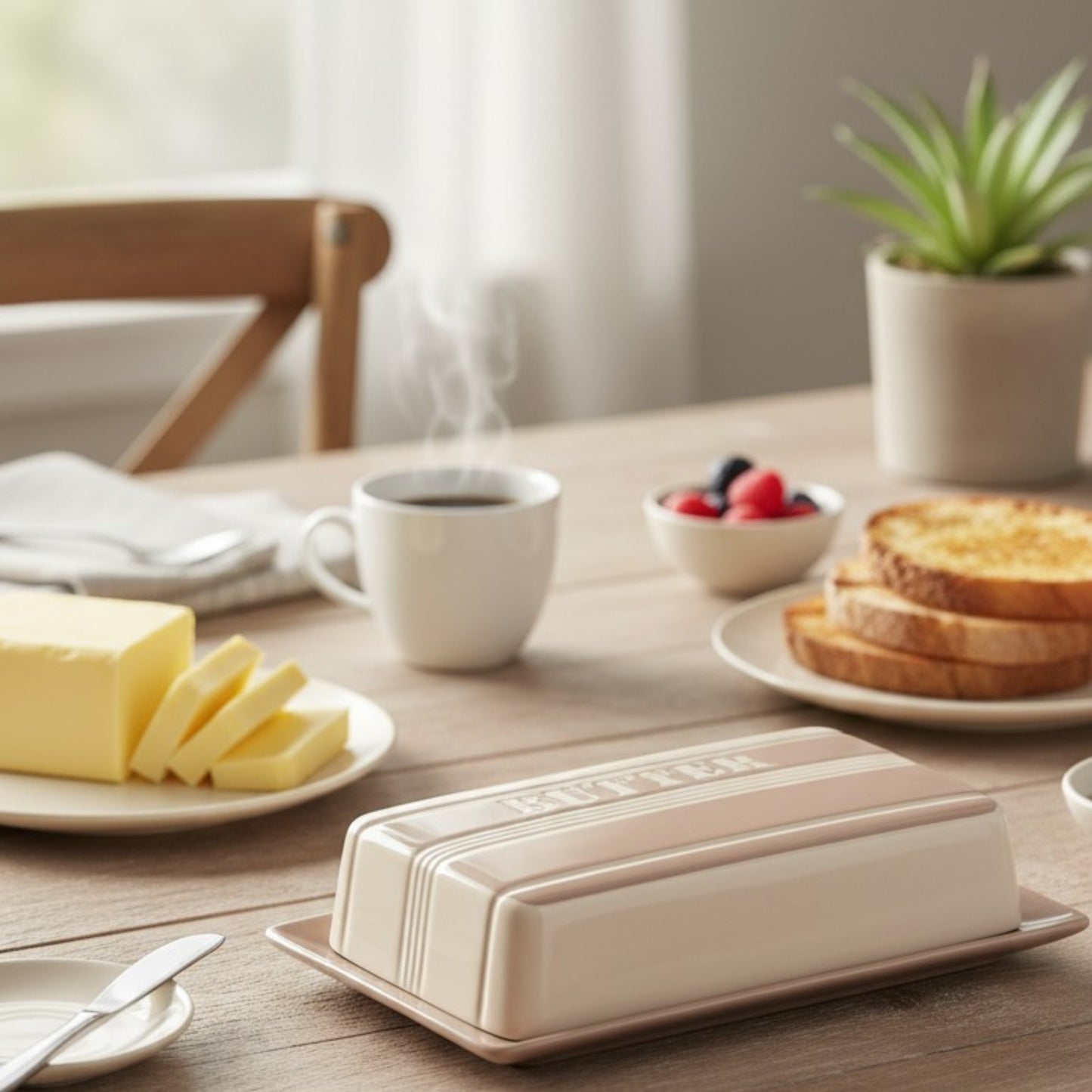 Striped Ceramic Butter Dish