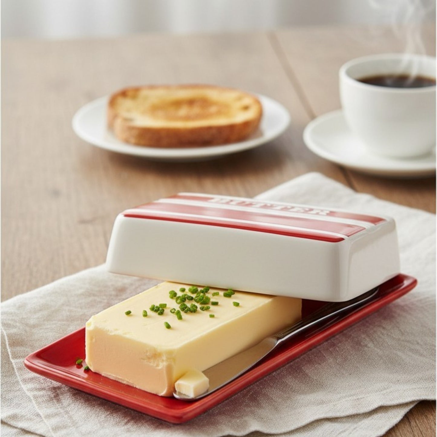 Striped Ceramic Butter Dish