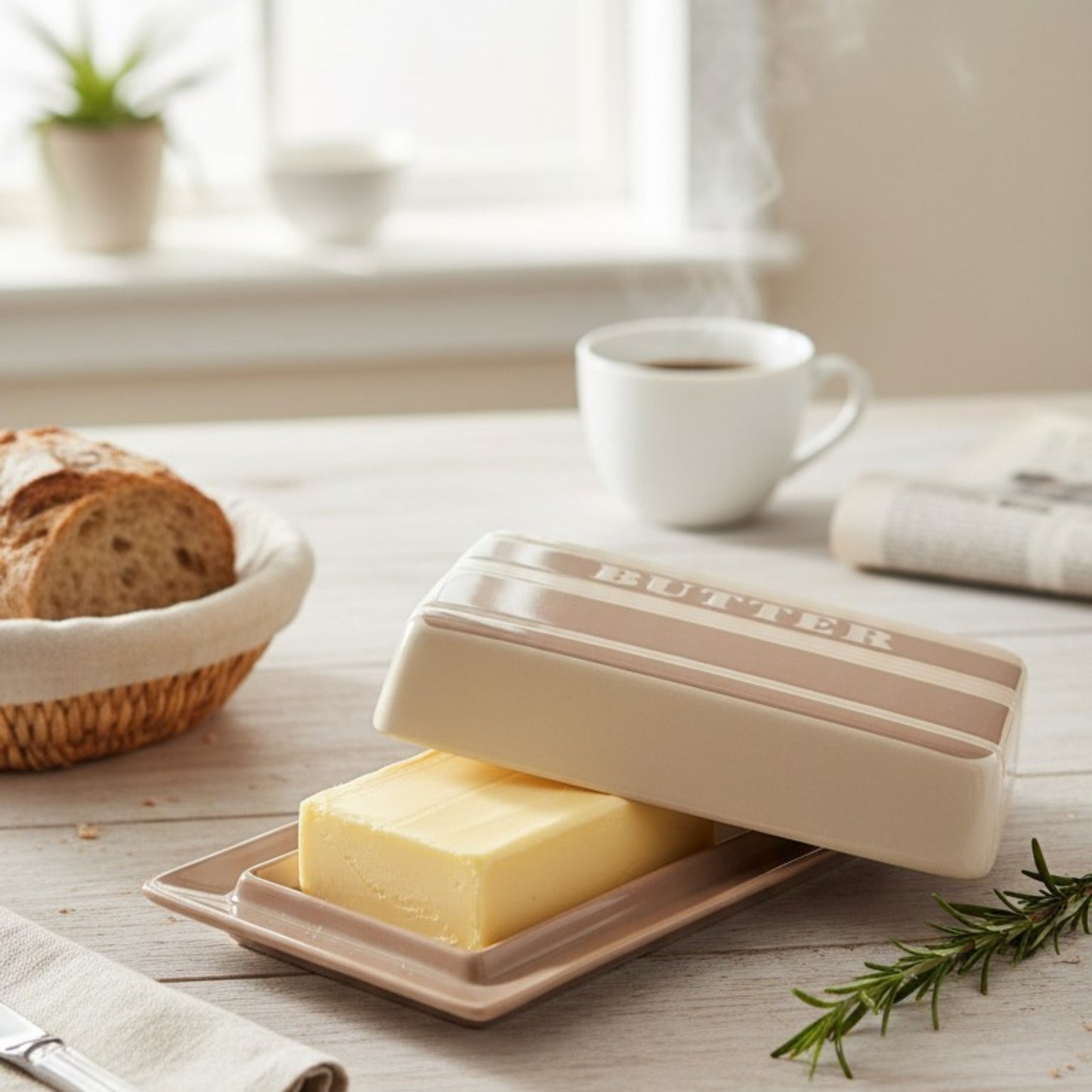Striped Ceramic Butter Dish