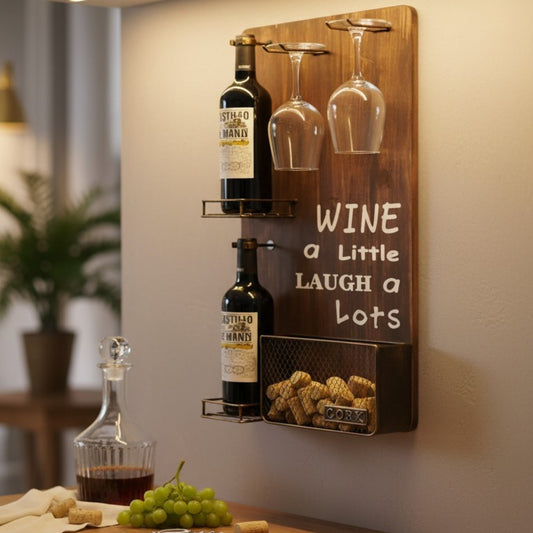 Wall-Mounted Wine Rack with Cork Basket