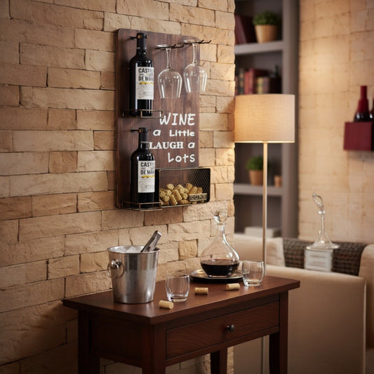 Wall-Mounted Wine Rack with Cork Basket