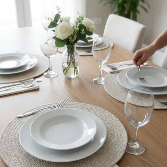 Woven Round Placemats – Beige & White Zigzag