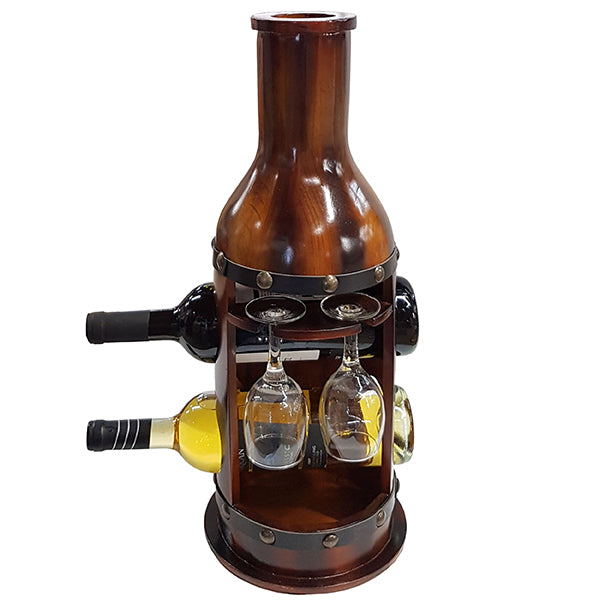 Vintage Bottle-Shaped Wine Rack with Glass Holder