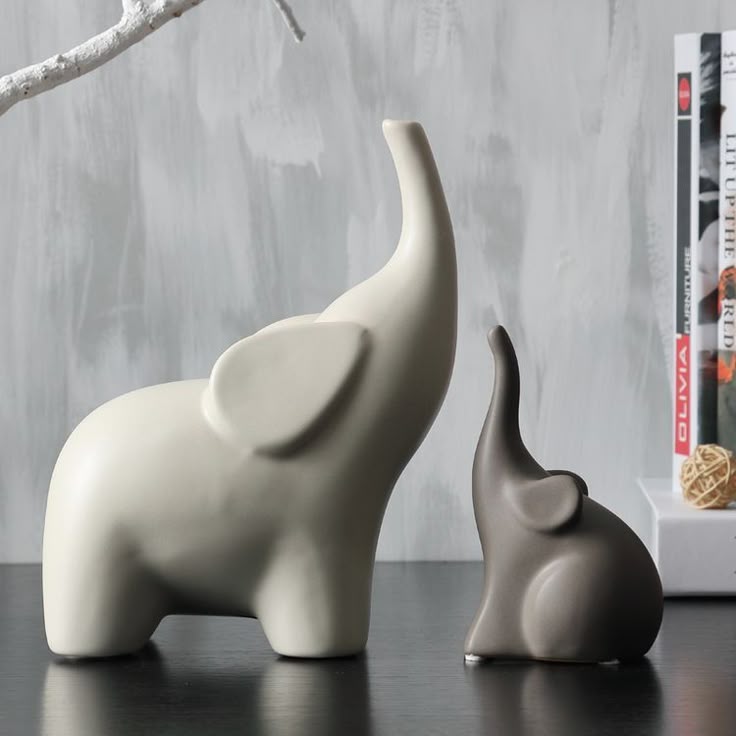 Ceramic Elephant Figurine – White Gloss Finish