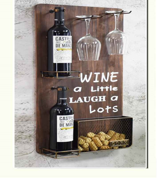 Wall-Mounted Wine Rack with Cork Basket